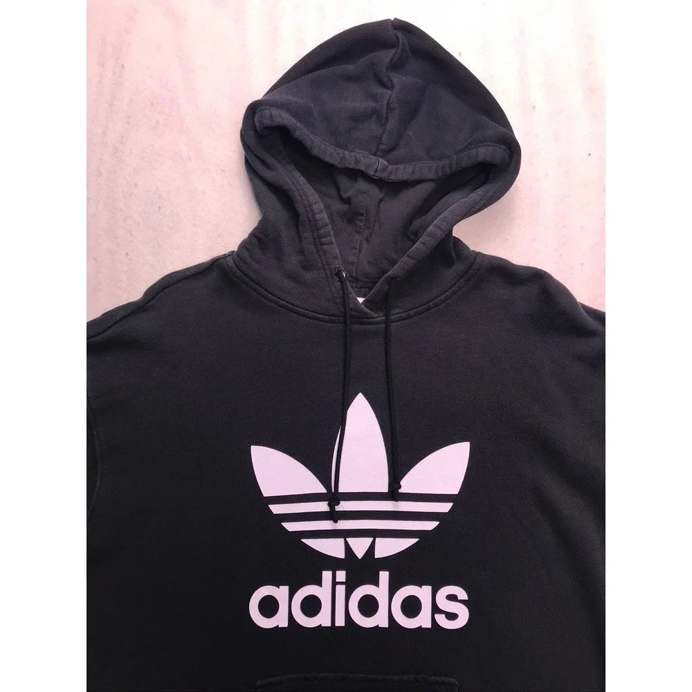 Adidas Origionals Trefoil Hoodie Mens Medium Black Pullover Sweatshirt Logo‎